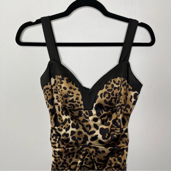 Vintage Cache Ruched Leopard Mini Dress 4 - Picture 3 of 8